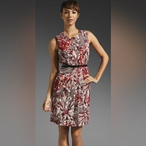 Trina Turk Spellbound Floral Haze Silky Shift Red Gray Dress Plus Size 14